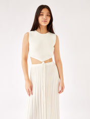 Sleeveless Knit Tie Crop White