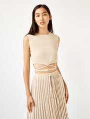 Sleeveless Knit Tie Crop Tan Marle