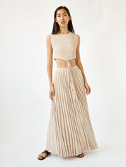 Sleeveless Knit Tie Crop Tan Marle