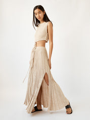 Sleeveless Knit Tie Crop Tan Marle