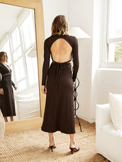 Open Tie Back Long Sleeve Dress Chocolate