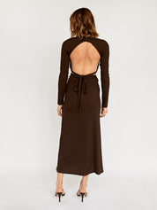 Open Tie Back Long Sleeve Dress Chocolate