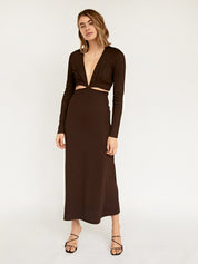 Open Tie Back Long Sleeve Dress Chocolate