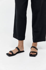 Woven Two Strap Slide - Black