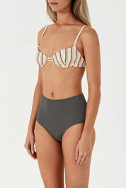 Licorice Stripe Rib Balconette Bra Cup