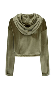 Velour Crop Hoodie Khaki