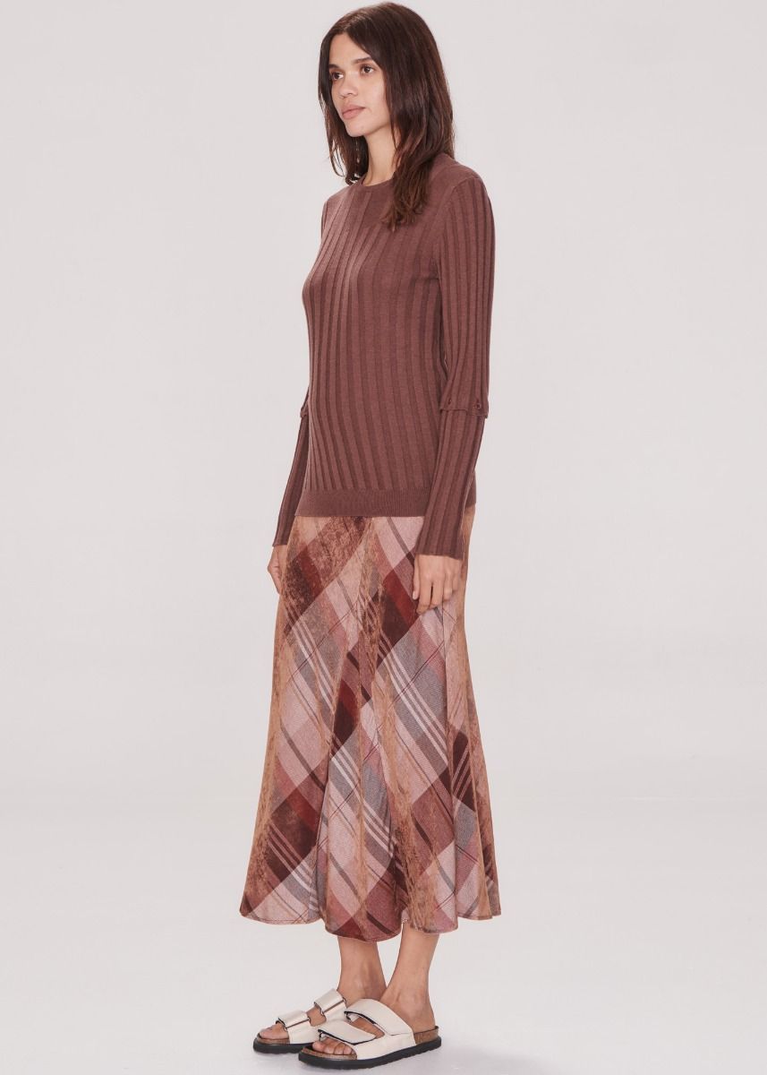 Lou Button Sleeve Rib Knit Cinnamon