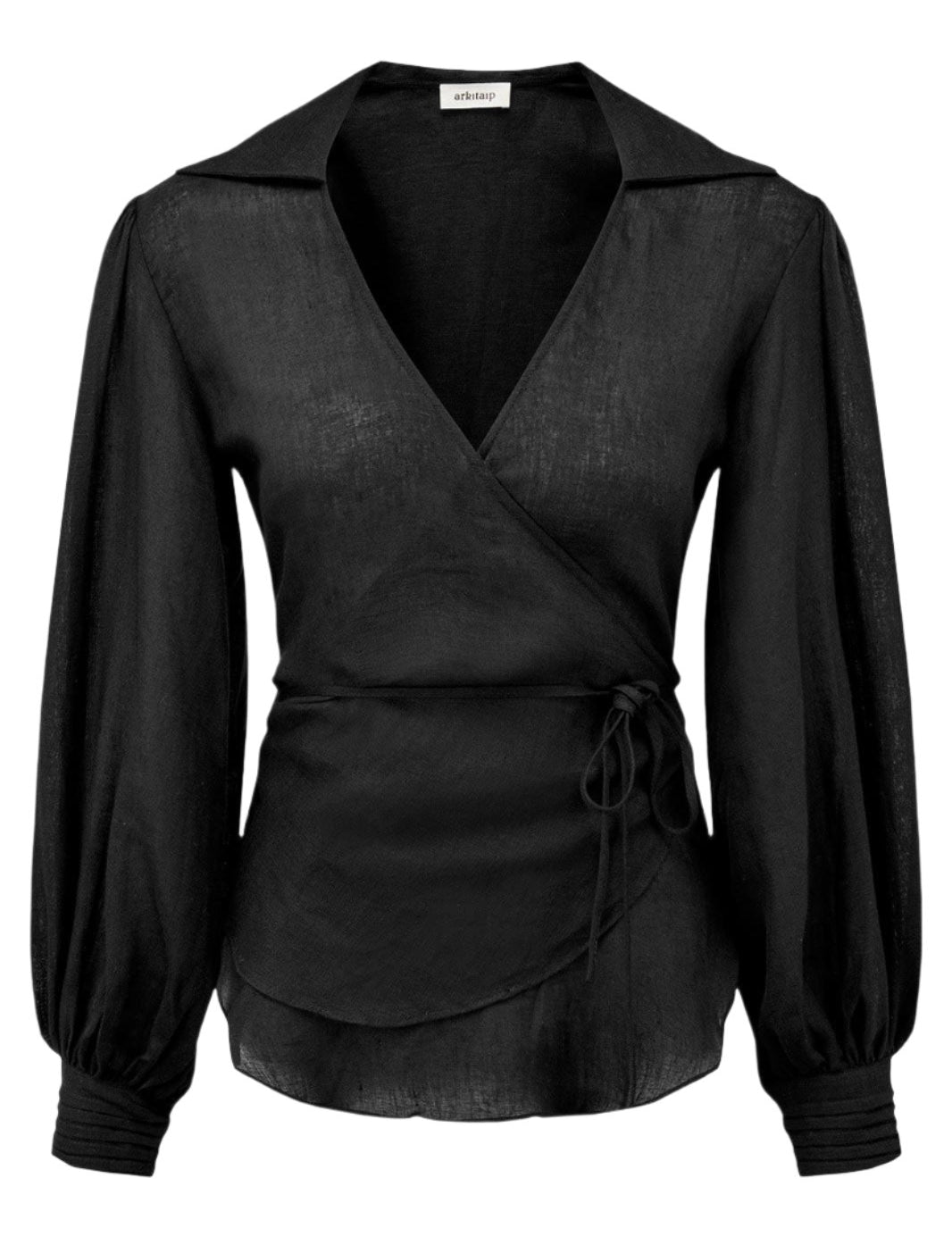  Black The Pia Linen Wrap Shirt in Black - Archive