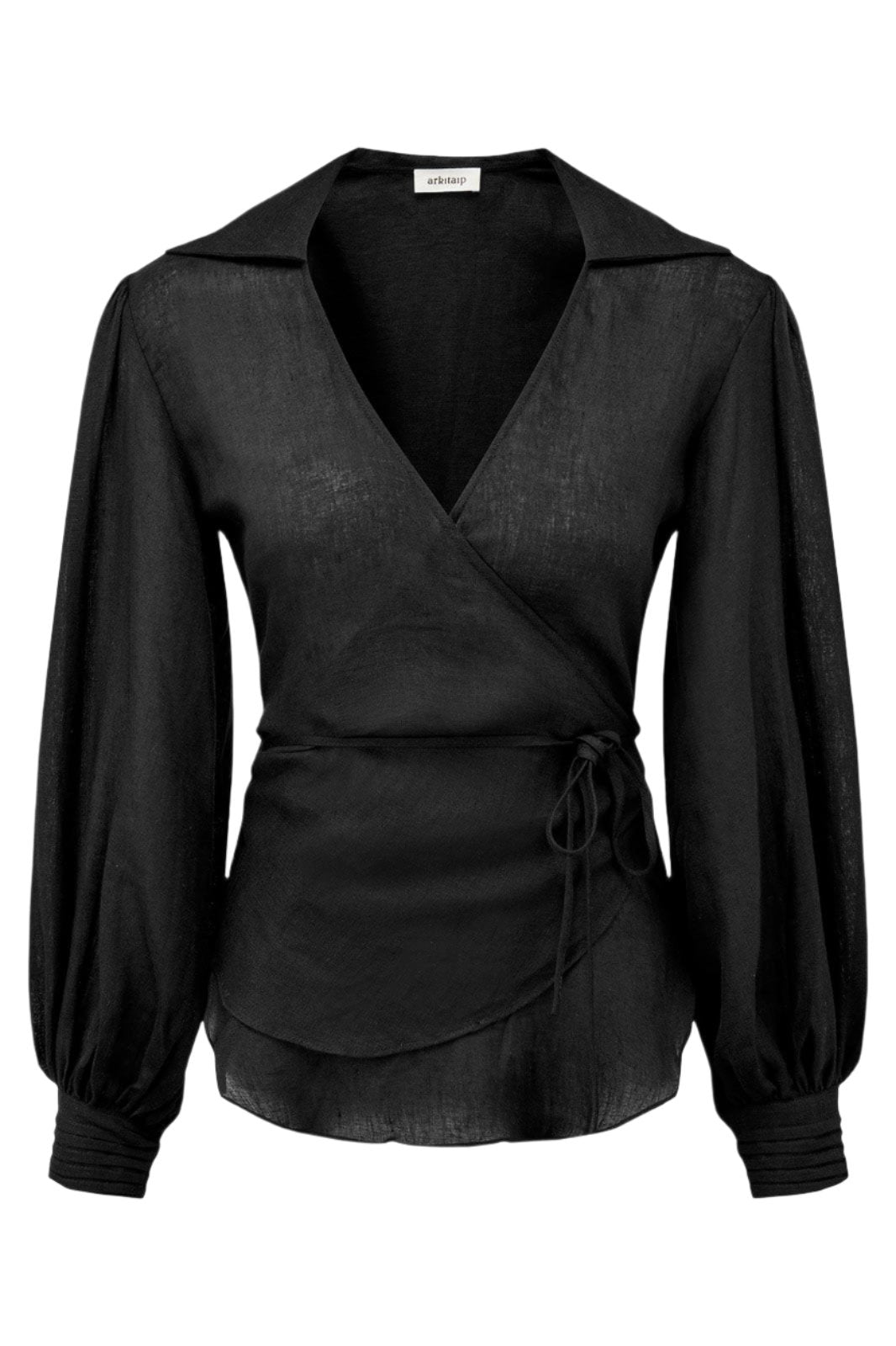 arkitaip Blouses S / Black The Pia Linen Wrap Shirt in Black - Archive