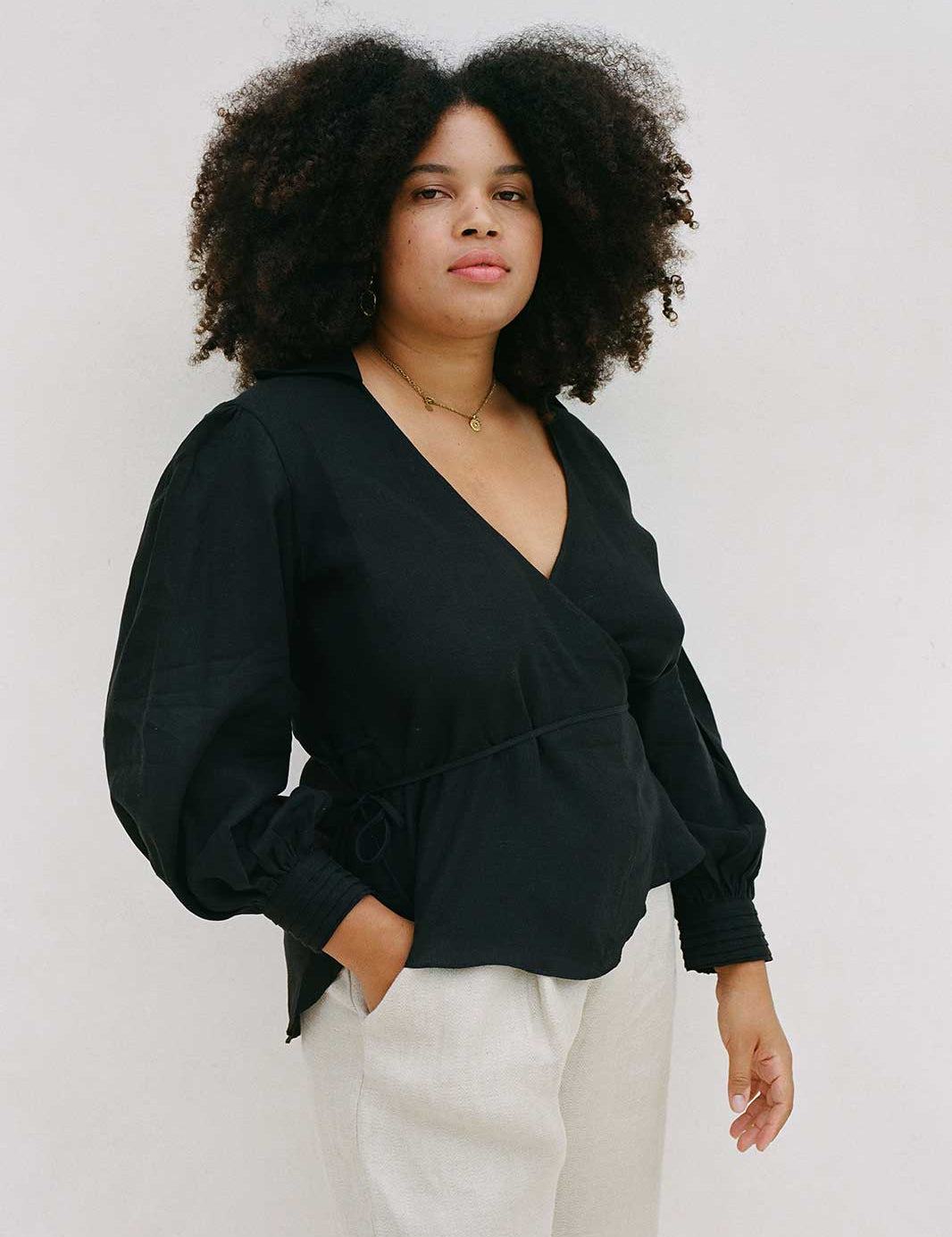  Black The Pia Linen Wrap Shirt in Black - Archive