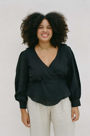 arkitaip Blouses S / Black The Pia Linen Wrap Shirt in Black - Archive