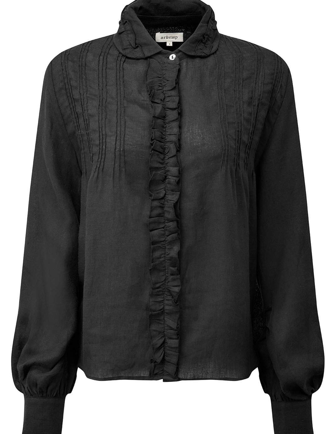 arkitaip Blouses The Johana Linen Blouse in Black