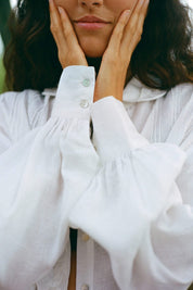 arkitaip Blouses The Johana Linen Blouse in white