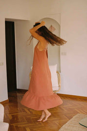 arkitaip Dresses The Gerda Ruffled Slip Dress in tangerine - SAMPLE