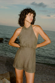 arkitaip Jumpsuits The Louise Short Halterneck Jumpsuit in mocha