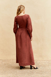 arkitaip Maxi Dresses The Gertrude Linen Maxi Dress in terracotta