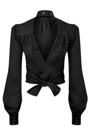 arkitaip Tops The Gabri Linen Wrap Top in black - Sample