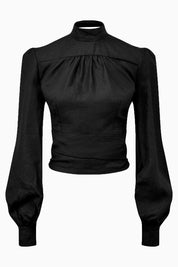 arkitaip Tops The Gabri Linen Wrap Top in black - Sample