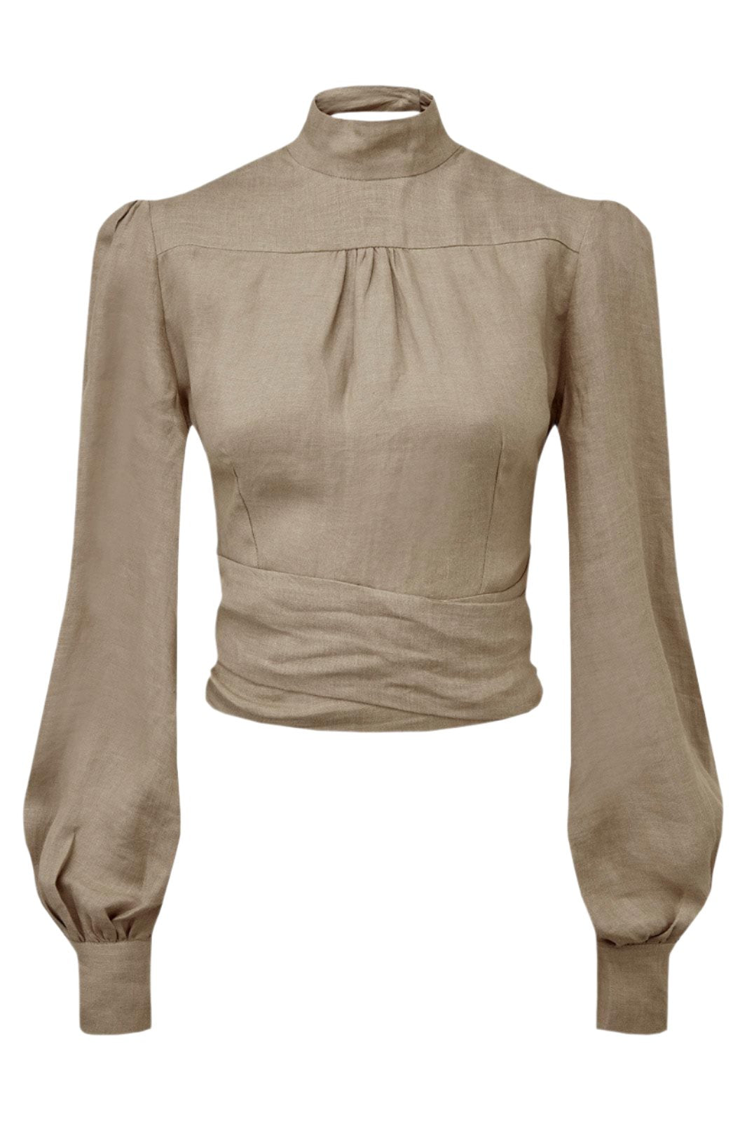 arkitaip Tops The Gabri Linen Wrap Top in taupe - Sample