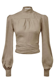 arkitaip Tops The Gabri Linen Wrap Top in taupe - Sample