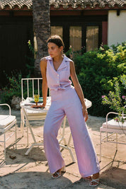 arkitaip Trousers The Clara Flared High-Rise Linen Trousers in Lavender