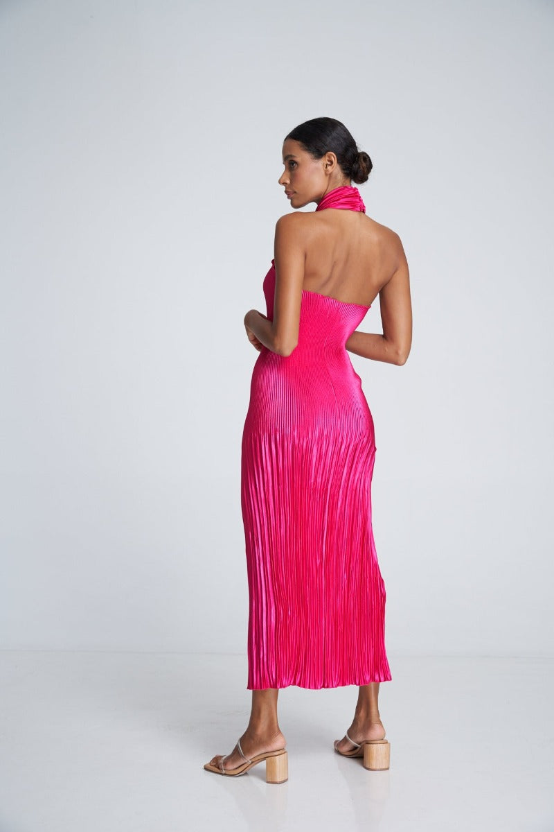 Soiree Pleated Halter Gown Punch