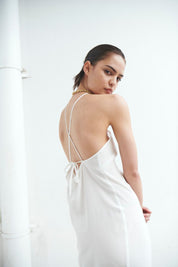 Silk Cross Back Dress White