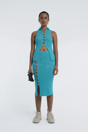 Button-Up Kick Skirt in Aqua