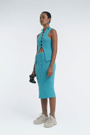 Button-Up Kick Skirt in Aqua