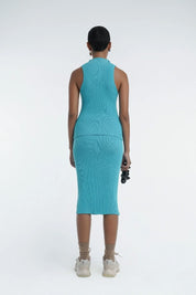 Button-Up Kick Skirt in Aqua