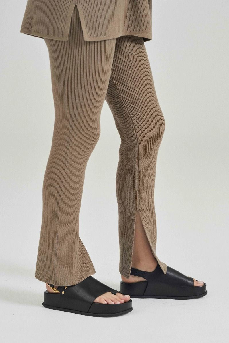 The Anais Rib Knit Pants Taupe