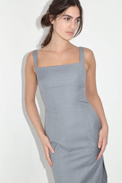 Curve Seam Wool Midi Dress - Grey