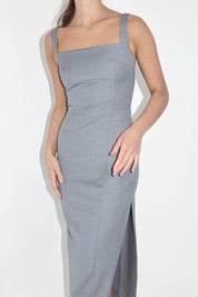 Curve Seam Wool Midi Dress - Grey