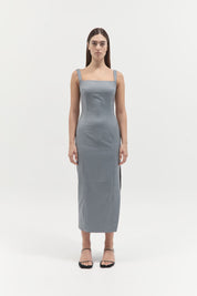 Curve Seam Wool Midi Dress - Grey