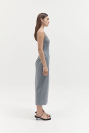 Curve Seam Wool Midi Dress - Grey