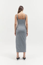 Curve Seam Wool Midi Dress - Grey