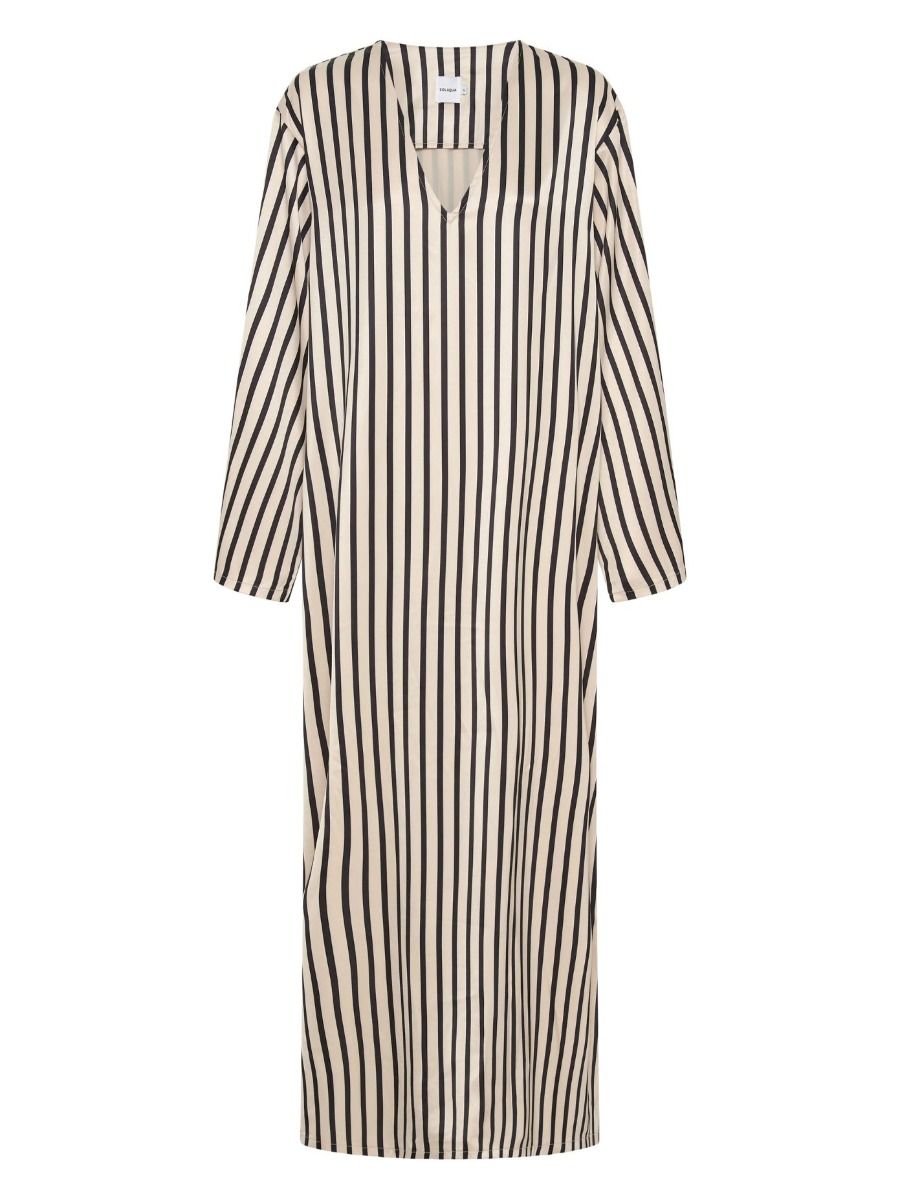 The Resort Dress Ecru with Black Stripes