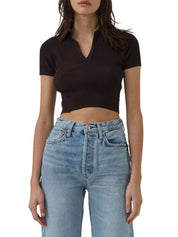 Atlas Crop Polo Top - Mission Fig