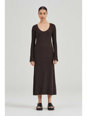 The Scoop Neck Cleo Dress Chocolate Melange Cotton