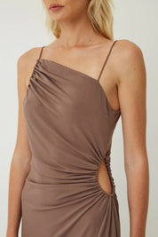 Taylor Ruched Cut Out Midi Dress Desert Taupe