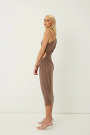 Taylor Ruched Cut Out Midi Dress Desert Taupe