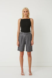 Carter Pleated Shorts Dark Slate