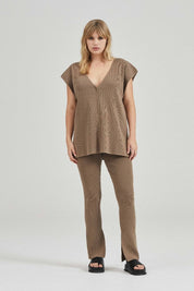 The Anais Rib Knit Pants Taupe