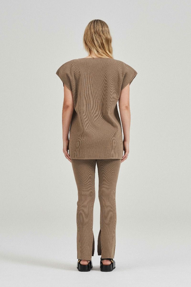 The Anais Rib Knit Pants Taupe