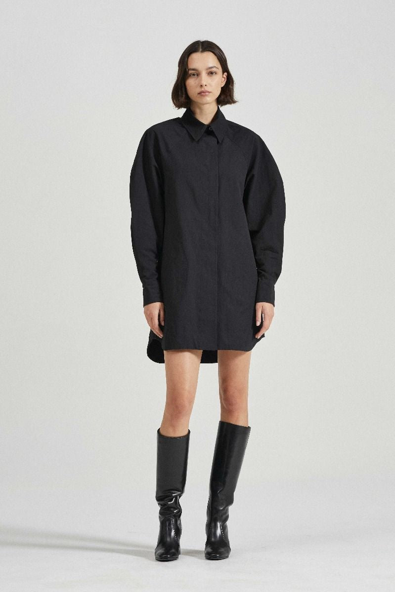 The Longsleeve Paloma Dress Black Cotton Hemp Blend