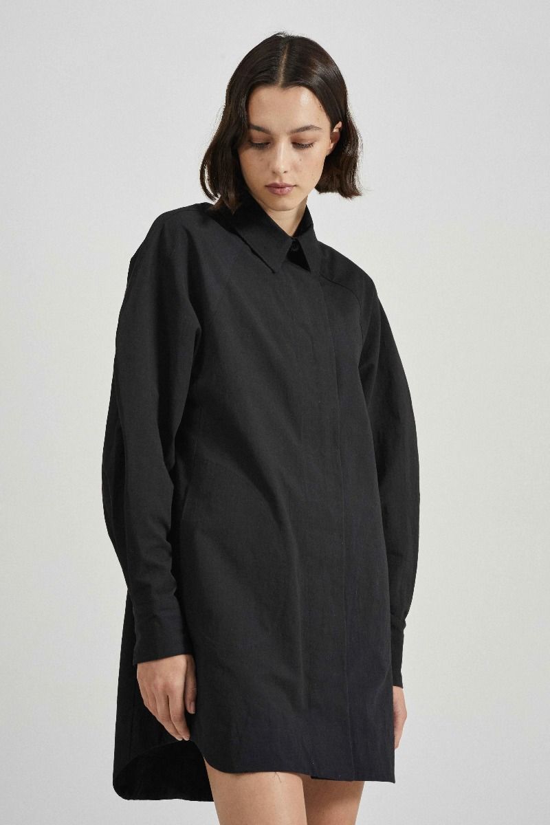 The Longsleeve Paloma Dress Black Cotton Hemp Blend