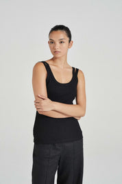 The Double Strap Tank Black Cotton