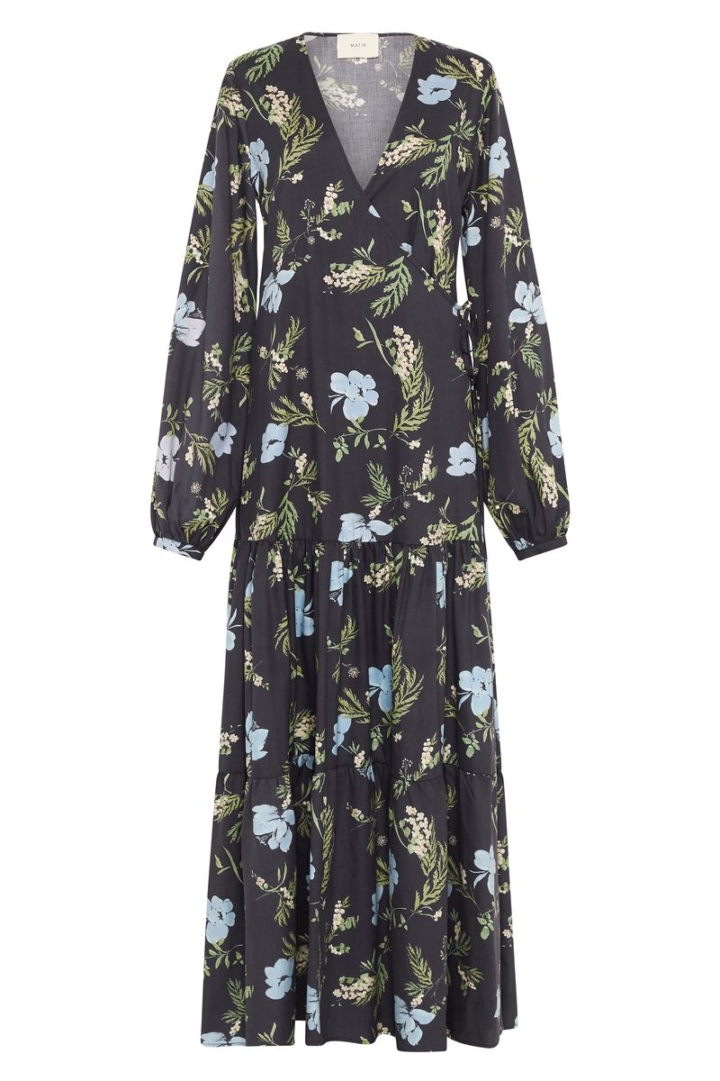 Long Wrap Tiered Dress Floral