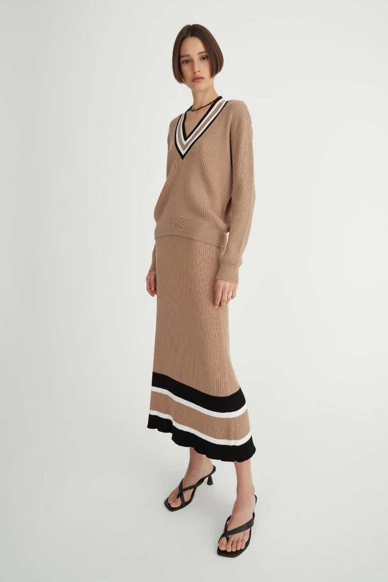 Breton Skirt Tan Stripe