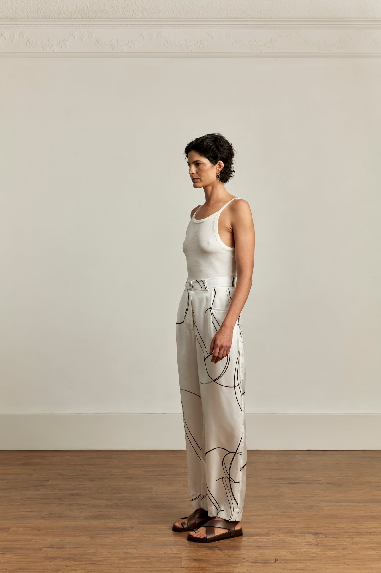 Emery Trouser | Silk Print Naturale